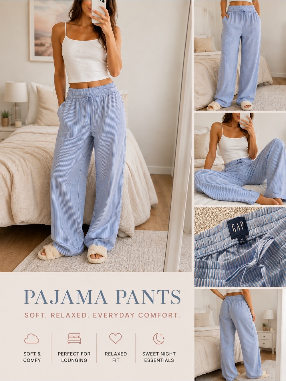 GAP Pink and Light Blue Striped Relaxed Pajama Pants